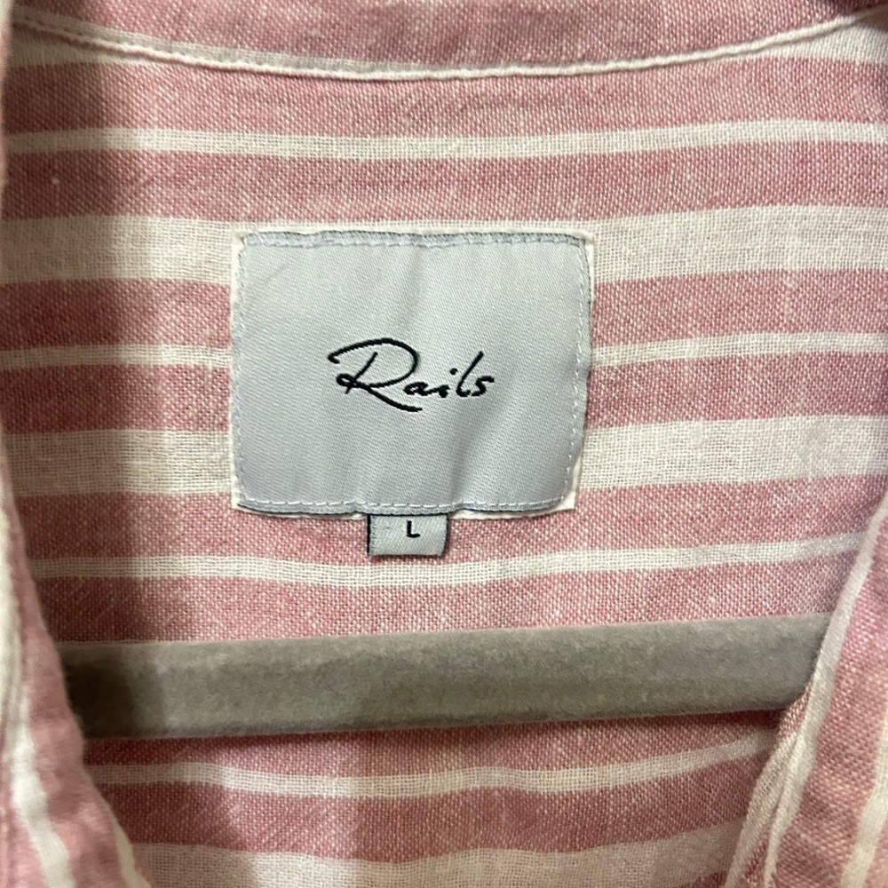 Rails Amelie‎ Bordeaux Stripe Linen Blend Tie Front Shirt Size L - Picture 3 of 5